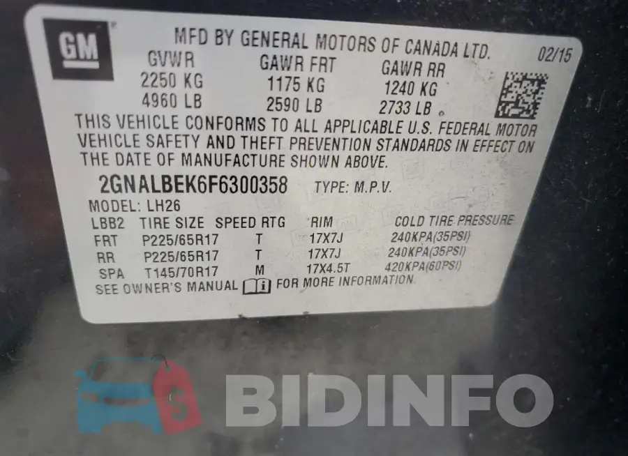 2GNALBEK6F6300358 Photo# 13