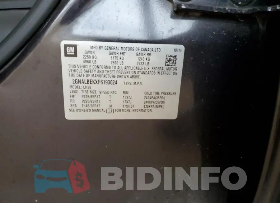 2GNALBEKXF6193024 Photo# 13