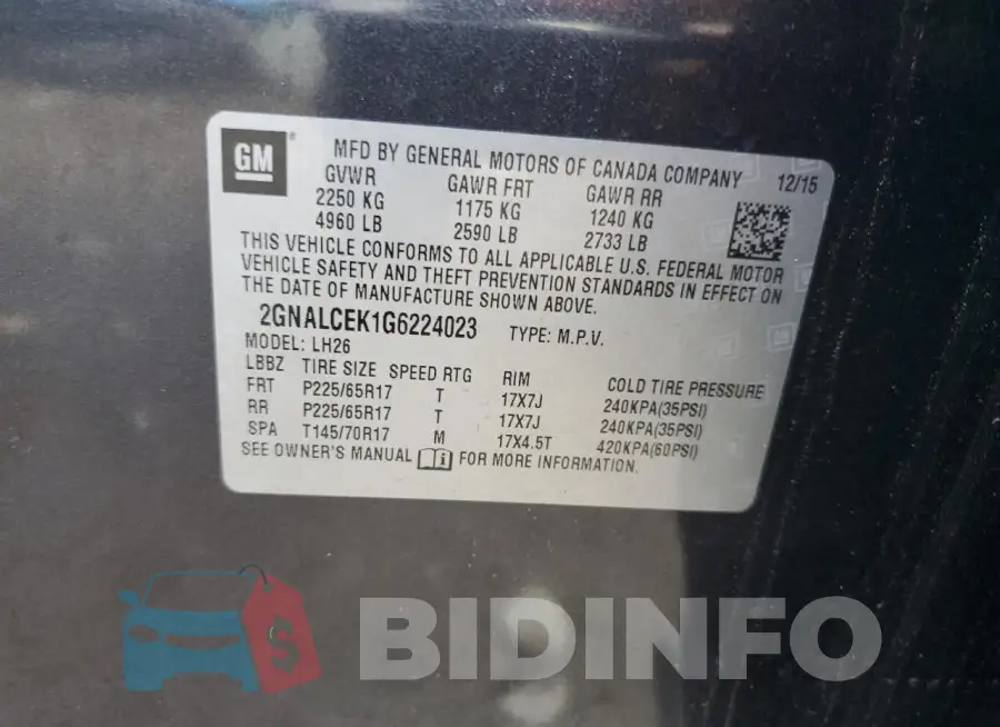 2GNALCEK1G6224023 Photo# 13