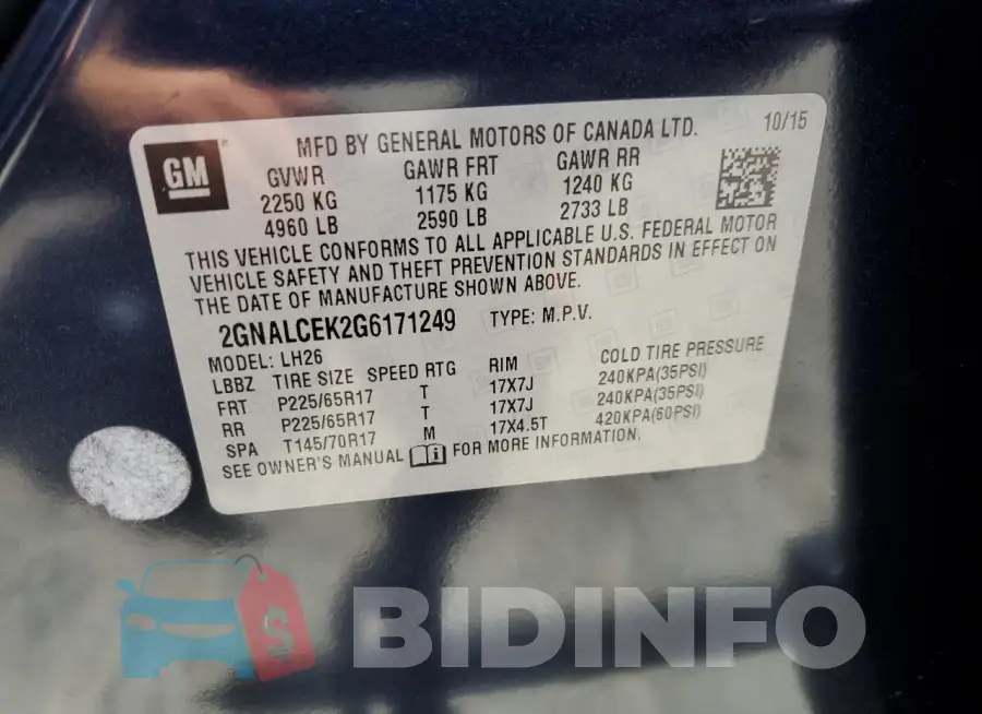 2GNALCEK2G6171249 Photo# 13