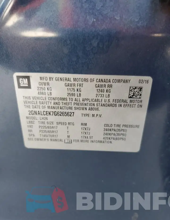 2GNALCEK7G6265627 Photo# 12