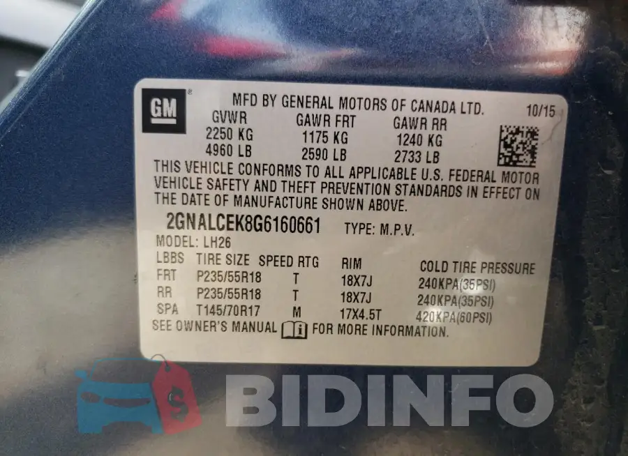 2GNALCEK8G6160661 Photo# 12