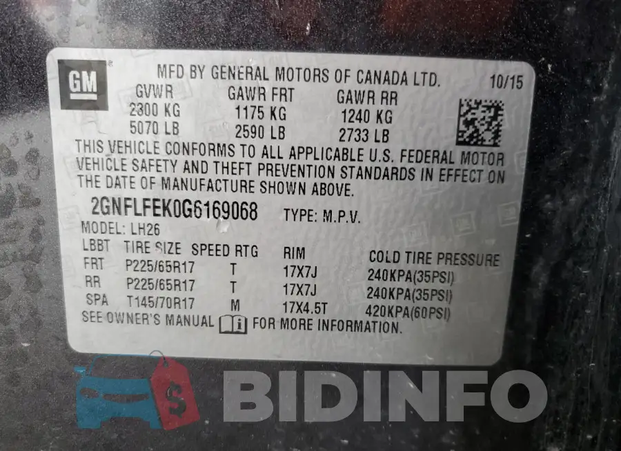 2GNFLFEK0G6169068 Photo# 13