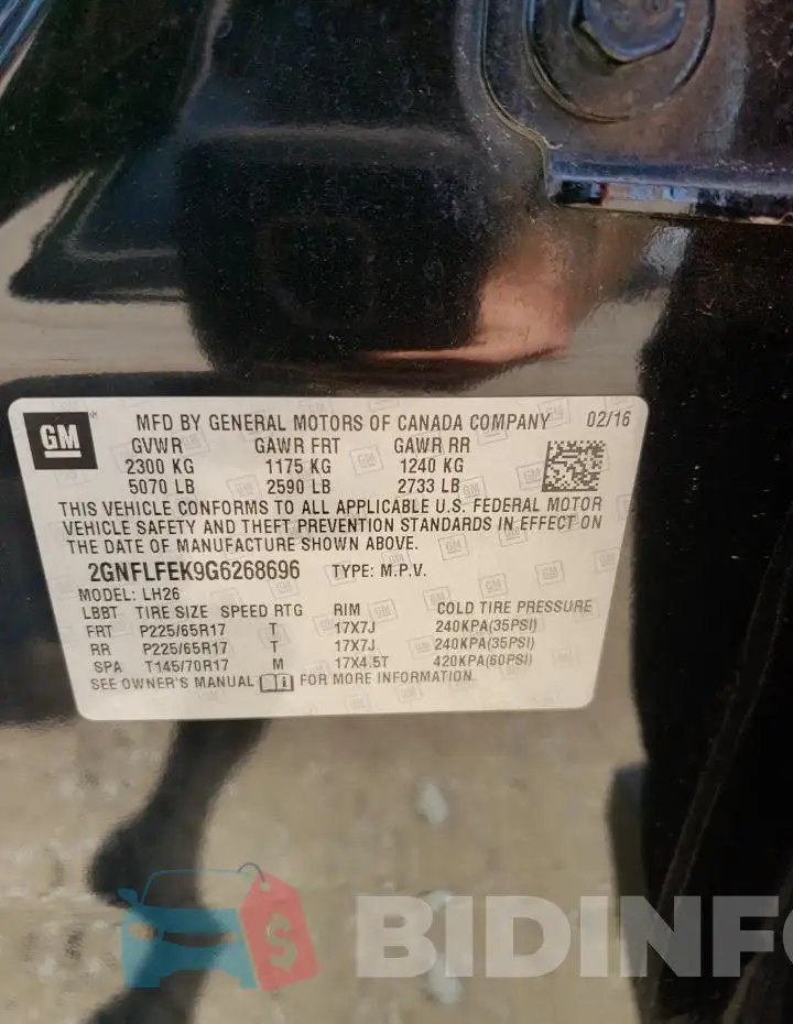 2GNFLFEK9G6268696 Photo# 14