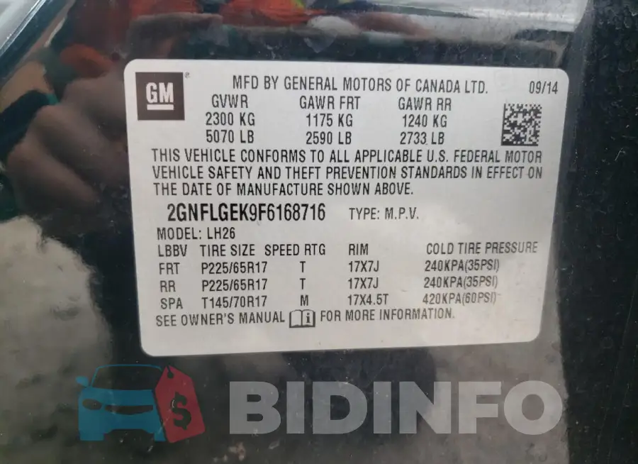 2GNFLGEK9F6168716 Photo# 13