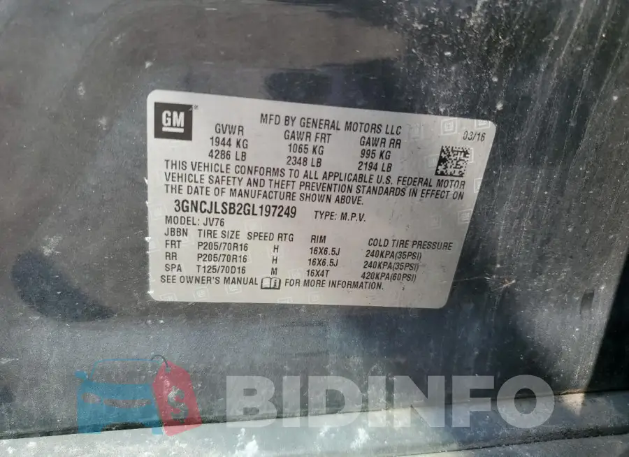 3GNCJLSB2GL197249 Photo# 12