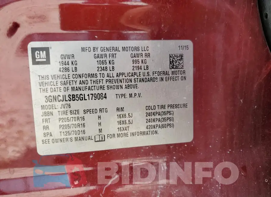 3GNCJLSB5GL179084 Photo# 14