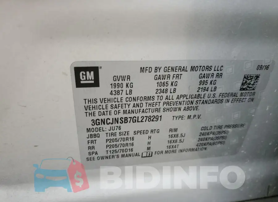 3GNCJNSB7GL278291 Photo# 13