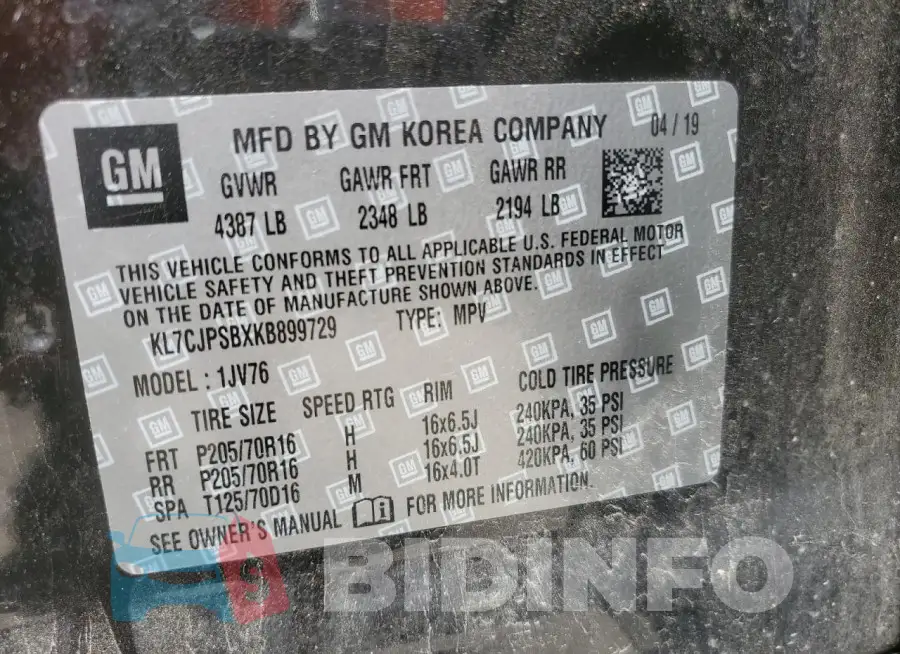 KL7CJPSBXKB899729 Photo# 13
