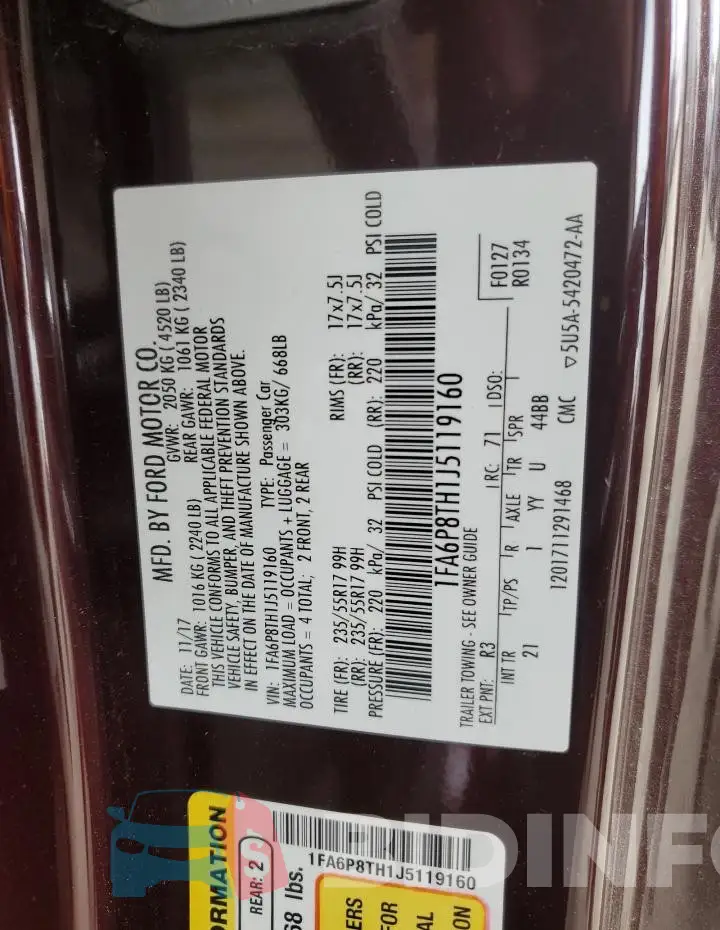 1FA6P8TH1J5119160 Photo# 12