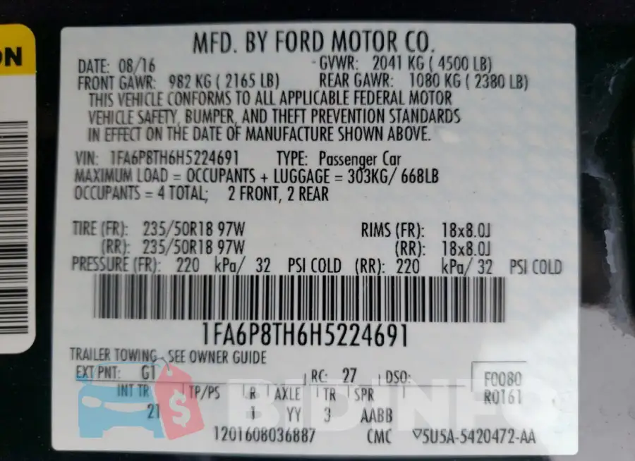 1FA6P8TH6H5224691 Photo# 13