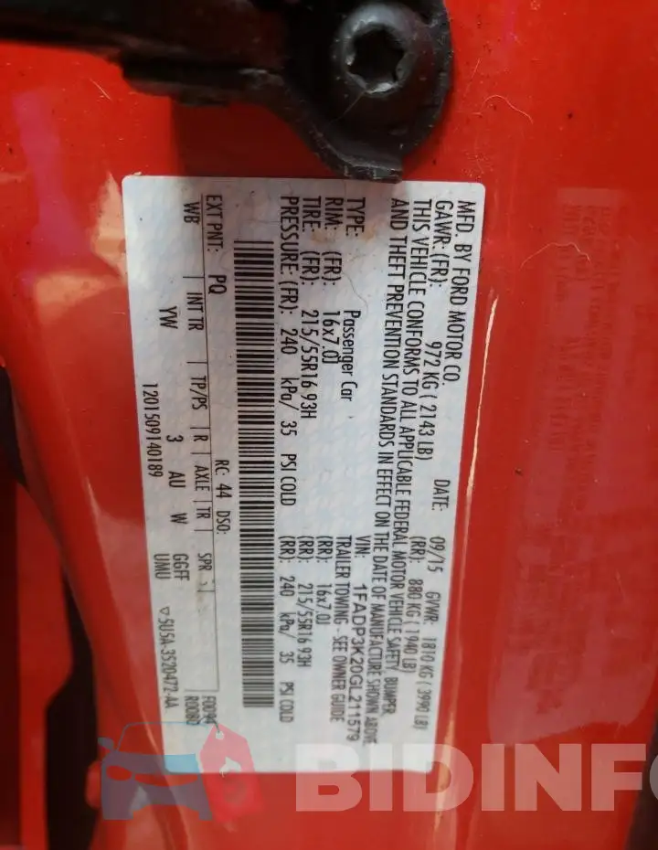 1FADP3K20GL211579 Photo# 12