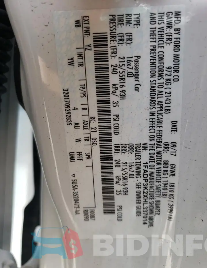 1FADP3K2XHL337014 Photo# 13