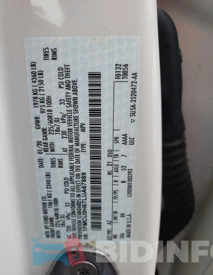 1FMCU0H67LUA67889 Photo# 13