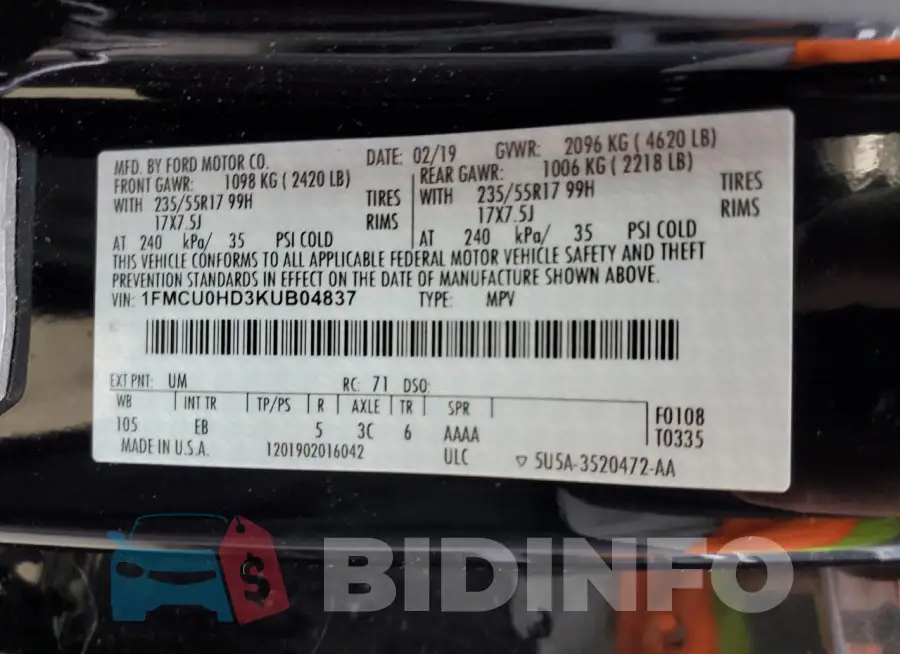 1FMCU0HD3KUB04837 Photo# 14