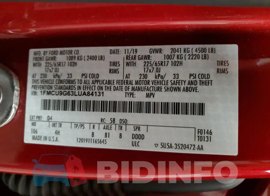 1FMCU9G63LUA84131 Photo# 13