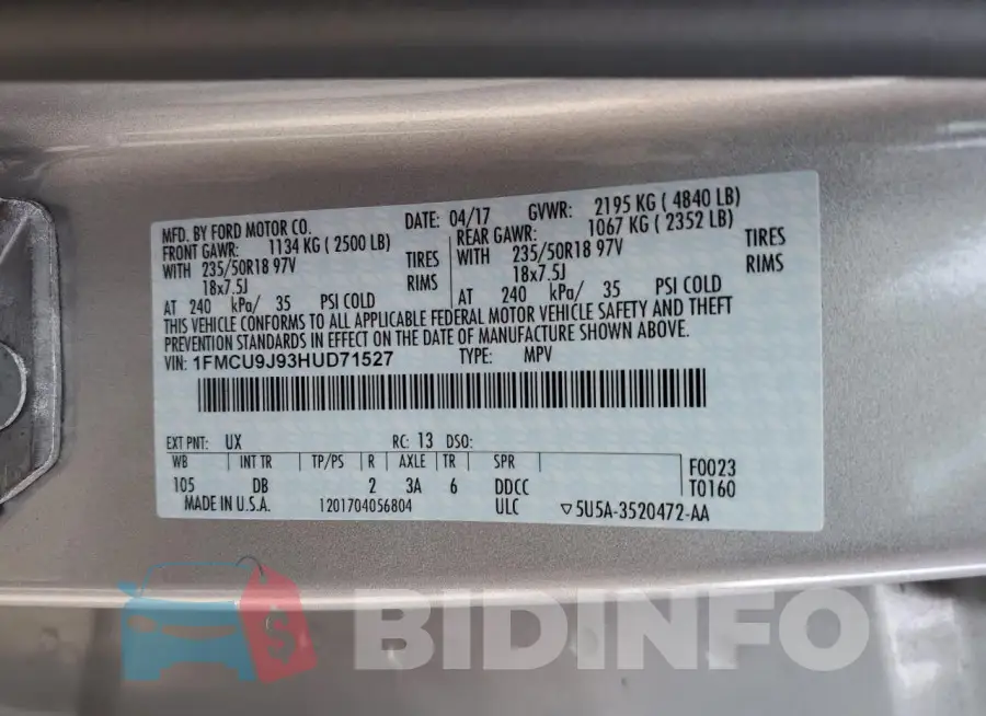 1FMCU9J93HUD71527 Photo# 13