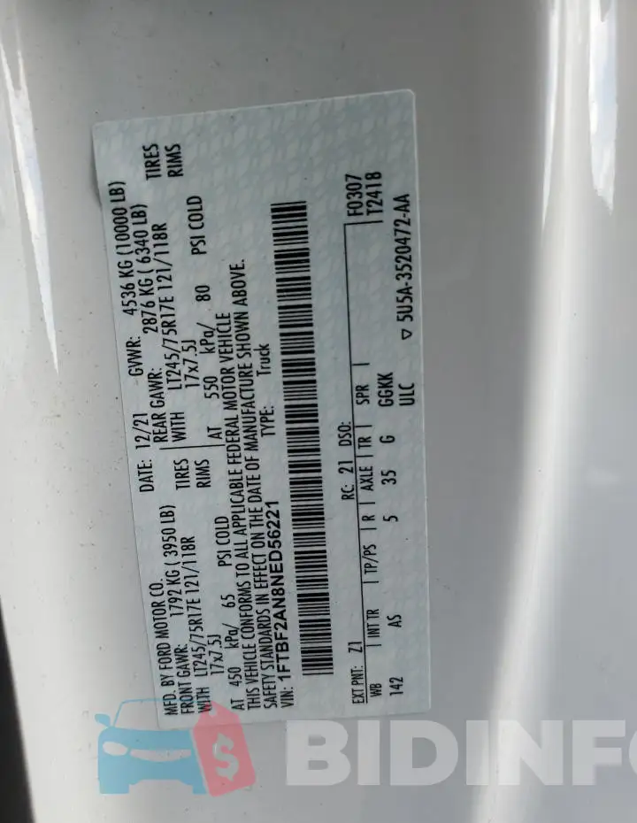 1FTBF2AN8NED56221 Photo# 12