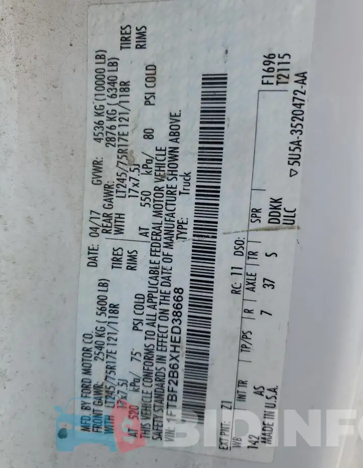 1FTBF2B6XHED38668 Photo# 12