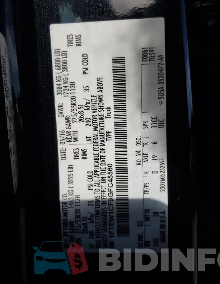1FTEW1CF9GFC45560 Photo# 13