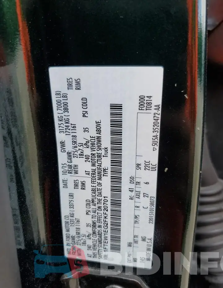 1FTEW1EG2FKF20701 Photo# 13