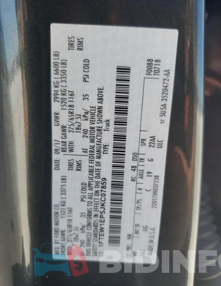 1FTEW1EP5JKC07859 Photo# 12