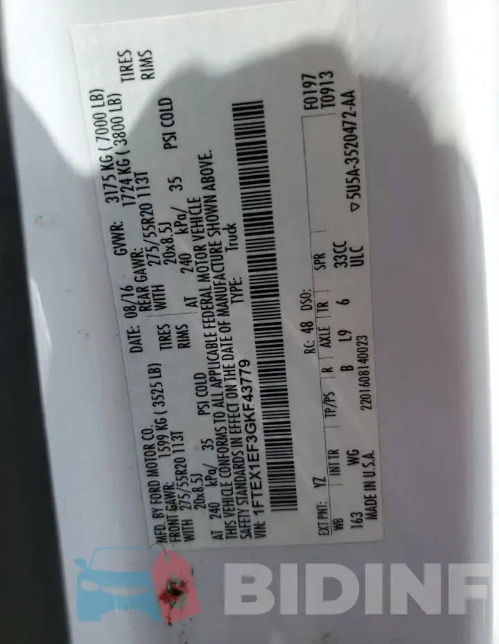1FTEX1EF3GKF43779 Photo# 12