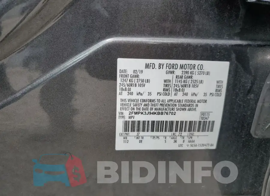 2FMPK3J94KBB76702 Photo# 13