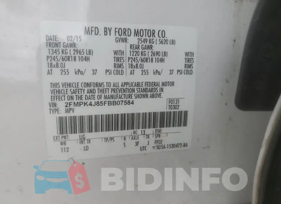 2FMPK4J85FBB07584 Photo# 13