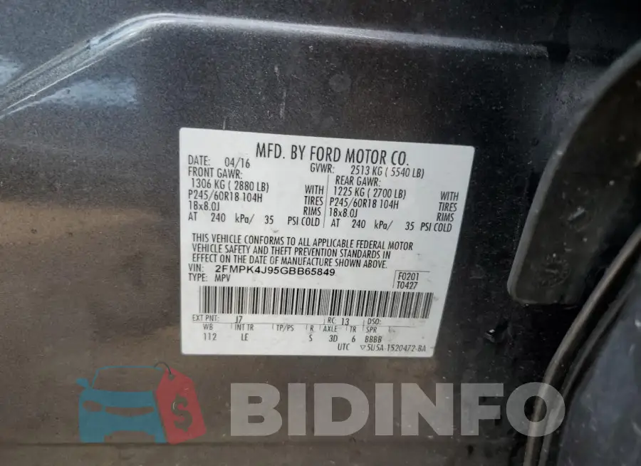 2FMPK4J95GBB65849 Photo# 13