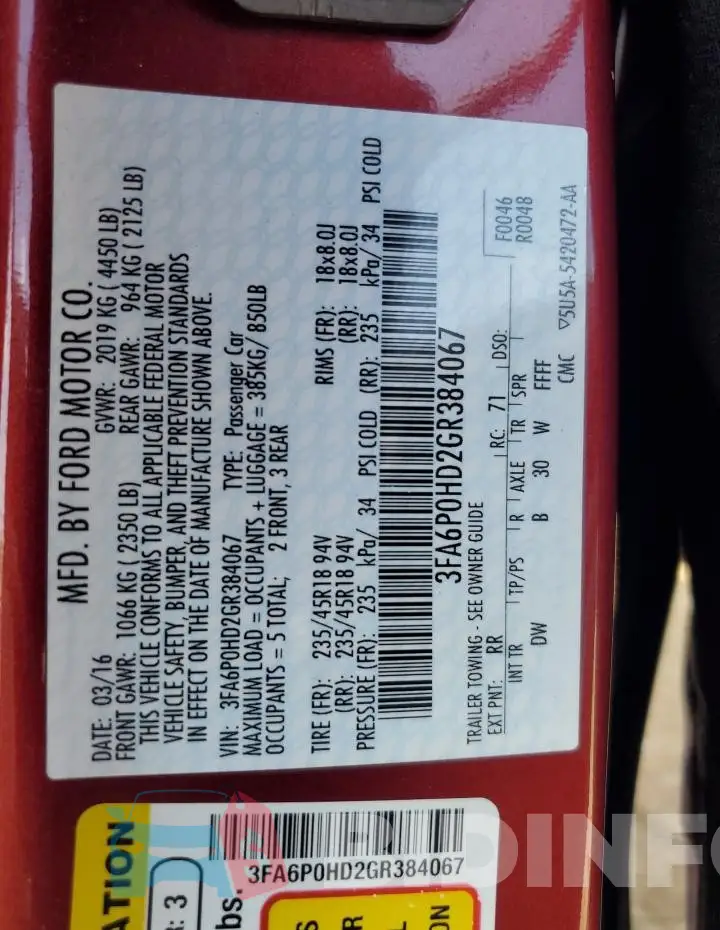 3FA6P0HD2GR384067 Photo# 12