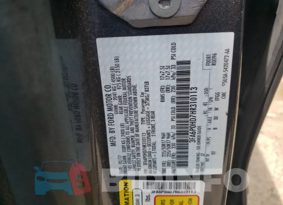 3FA6P0HD7HR310113 Photo# 13