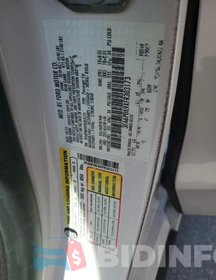 3FA6P0K9XFR303173 Photo# 13