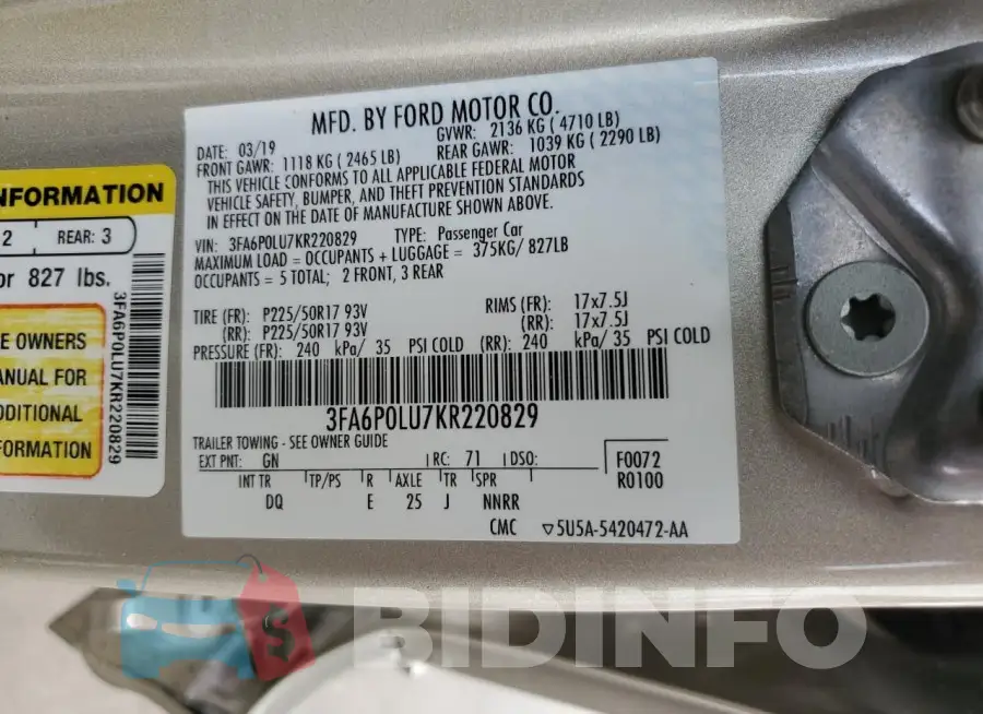 3FA6P0LU7KR220829 Photo# 12