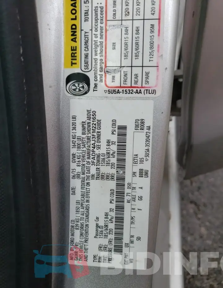 3FADP4AJ3FM221650 Photo# 13