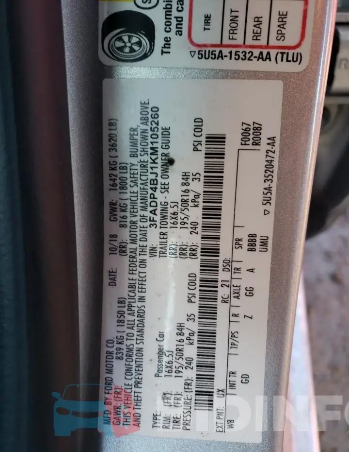 3FADP4BJ1KM105260 Photo# 13