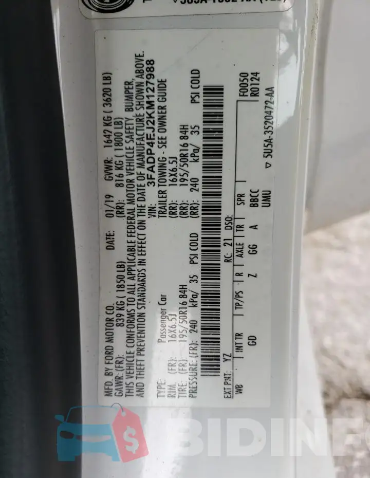 3FADP4EJ2KM127988 Photo# 13