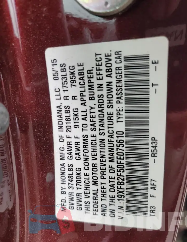 19XFB2F50FE075610 Photo# 12