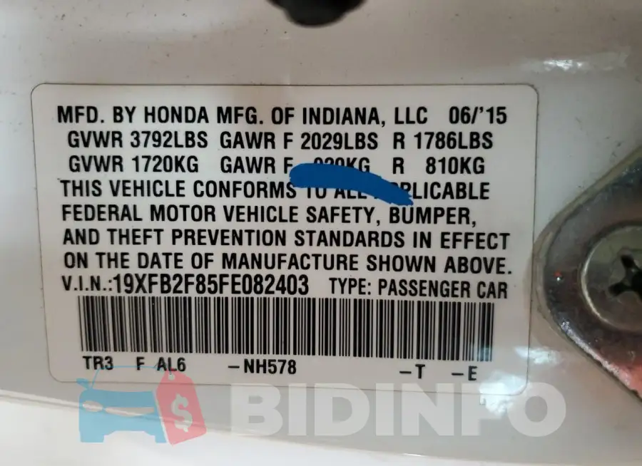 19XFB2F85FE082403 Photo# 12