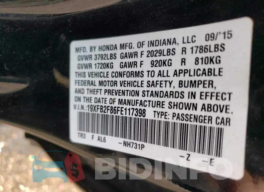 19XFB2F86FE117398 Photo# 12