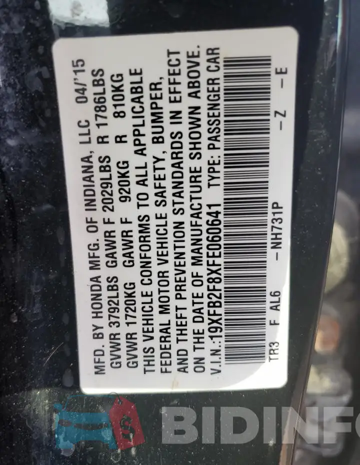 19XFB2F8XFE060641 Photo# 12