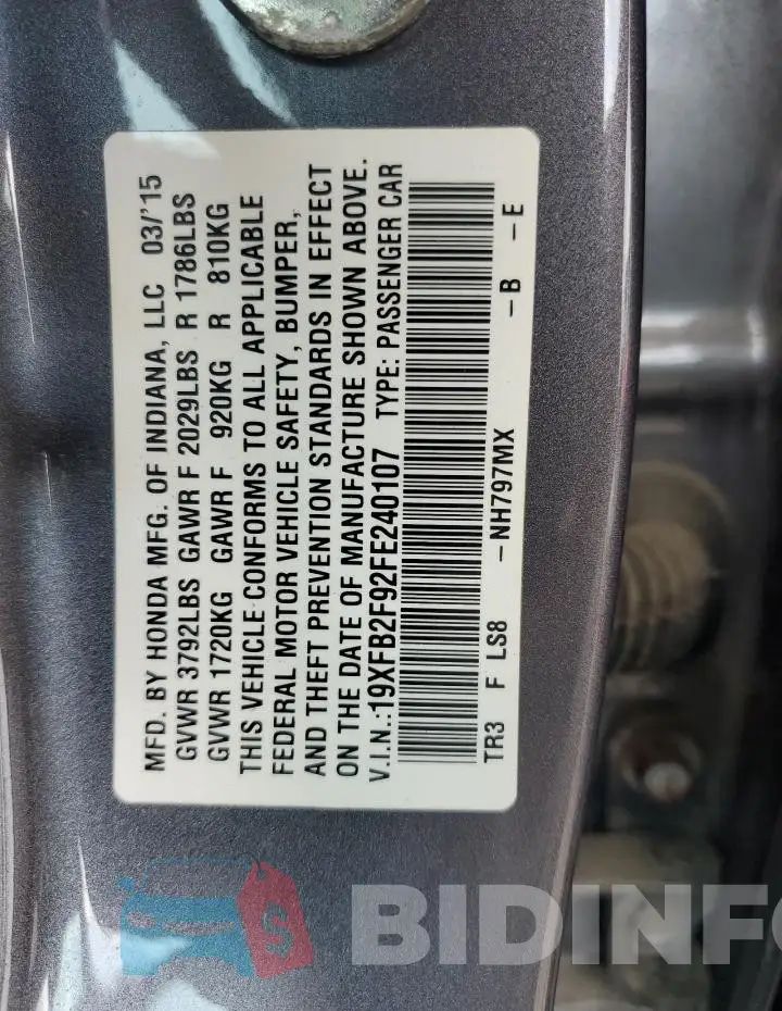 19XFB2F92FE240107 Photo# 12
