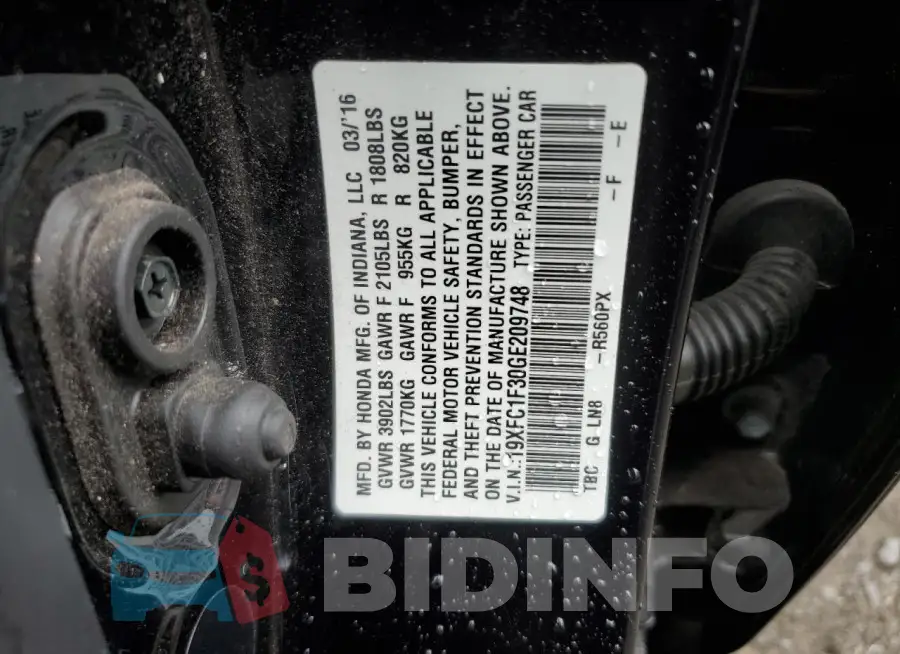 19XFC1F30GE209748 Photo# 12