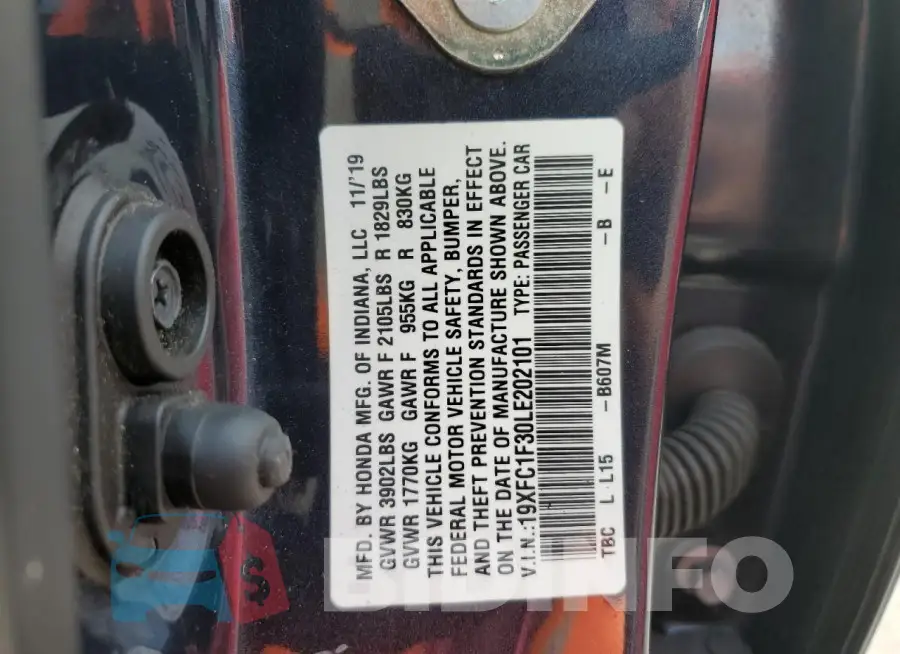 19XFC1F30LE202101 Photo# 12