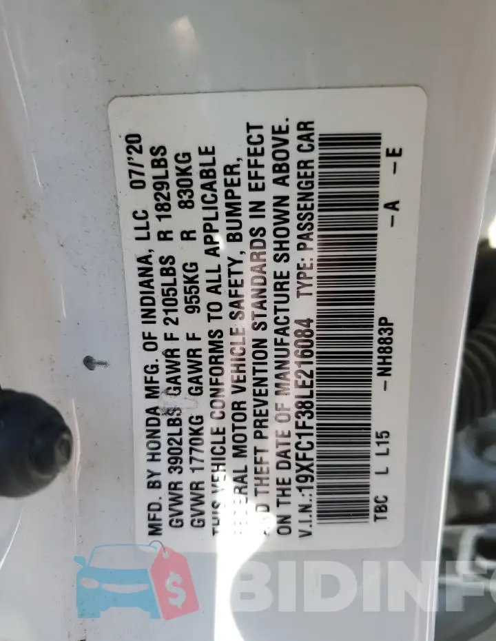19XFC1F38LE216084 Photo# 12