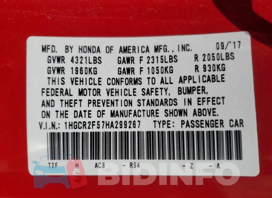 1HGCR2F57HA299267 Photo# 12