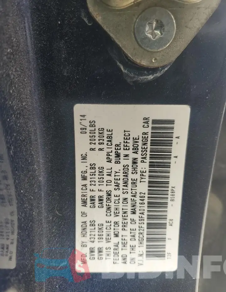 1HGCR2F59FA016462 Photo# 12