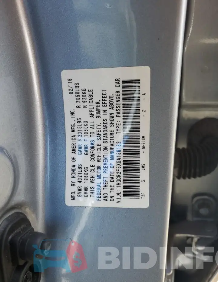 1HGCR2F5XGA156182 Photo# 12