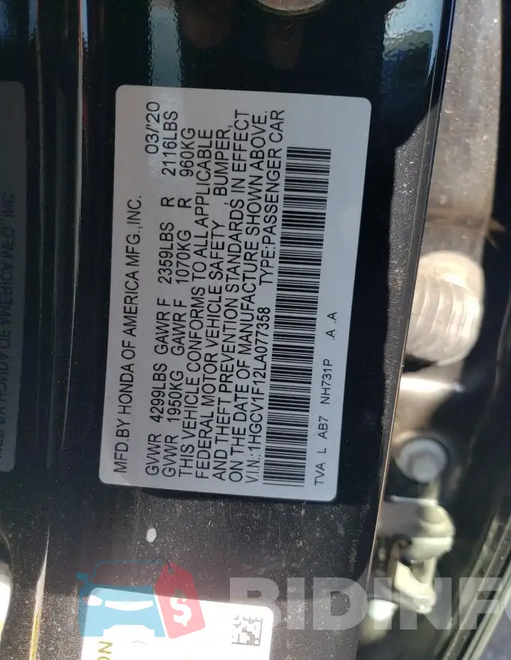 1HGCV1F12LA077358 Photo# 12