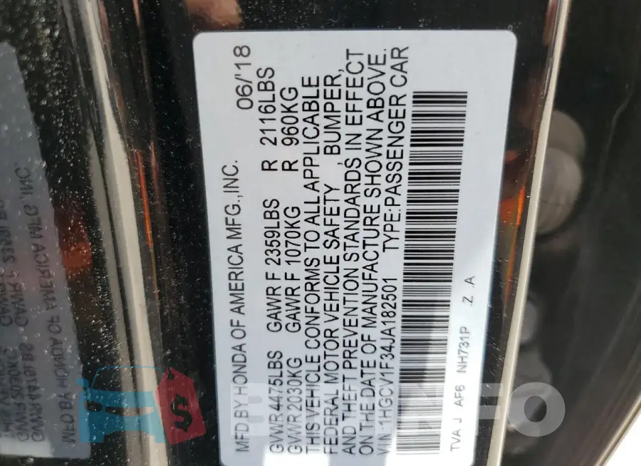 1HGCV1F34JA182501 Photo# 12